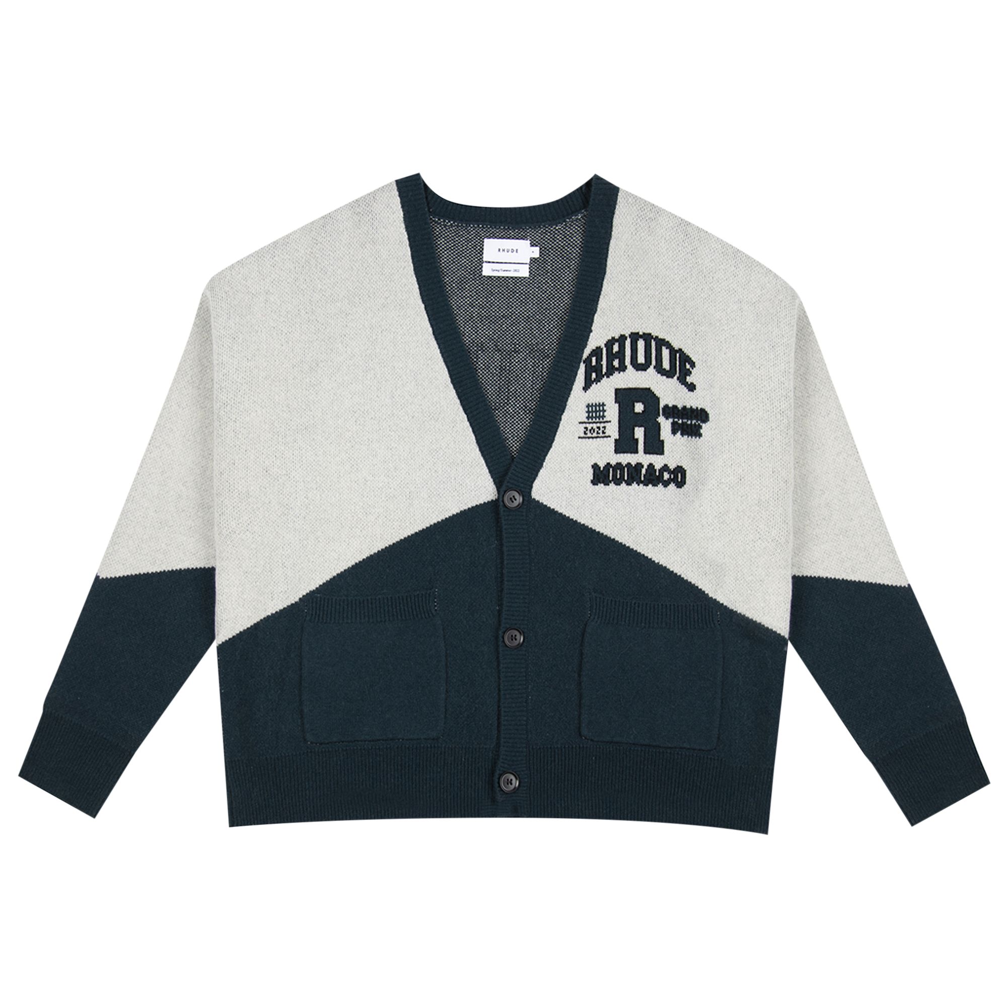 Pre-owned Rhude Grand Prix Cardigan 'creme/black/hunter Green' | Cream | Men's Size Xl In White