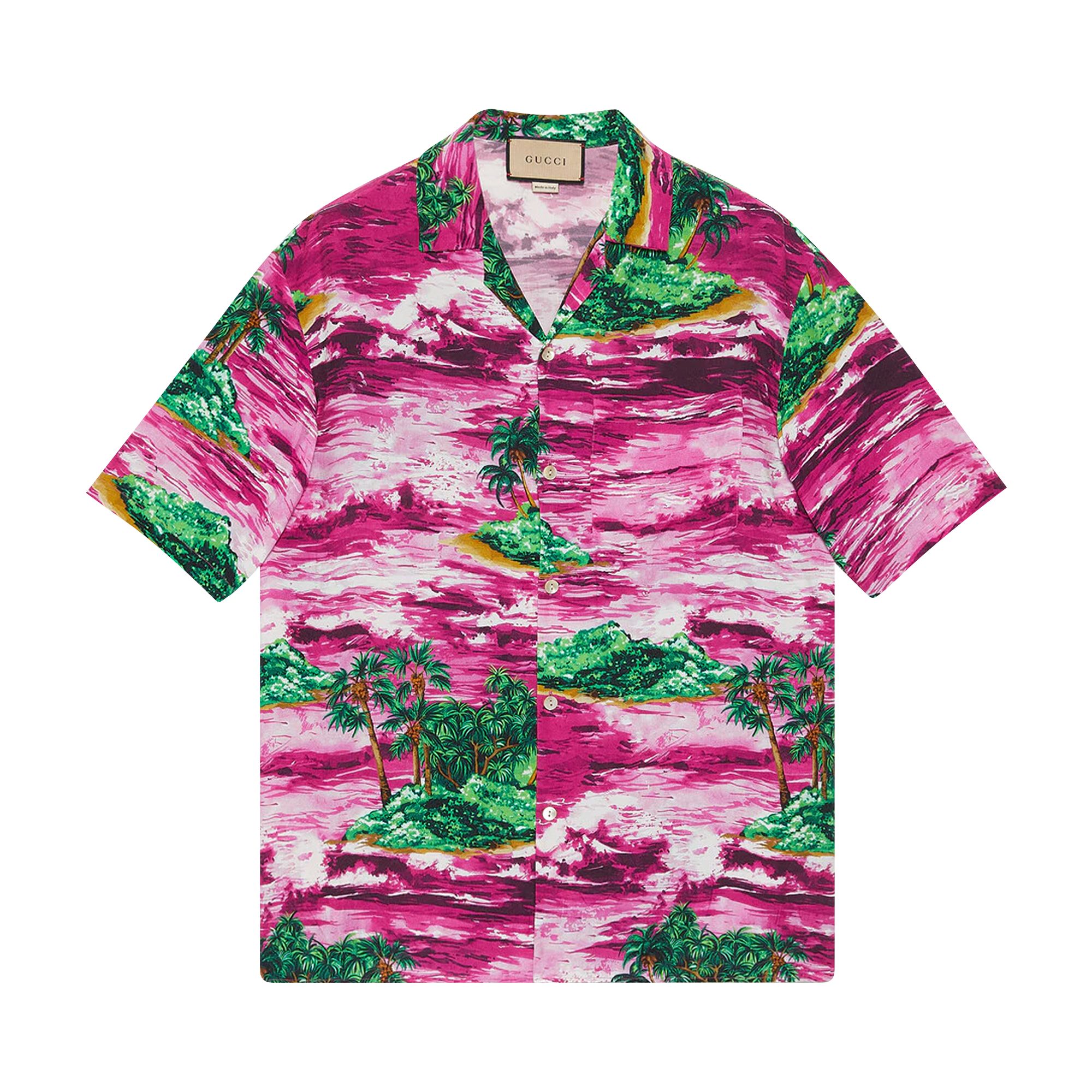 Pre-owned Gucci Island Print Viscose Bowling Shirt 'fuchsia/green' | Pink | Men's Size 46