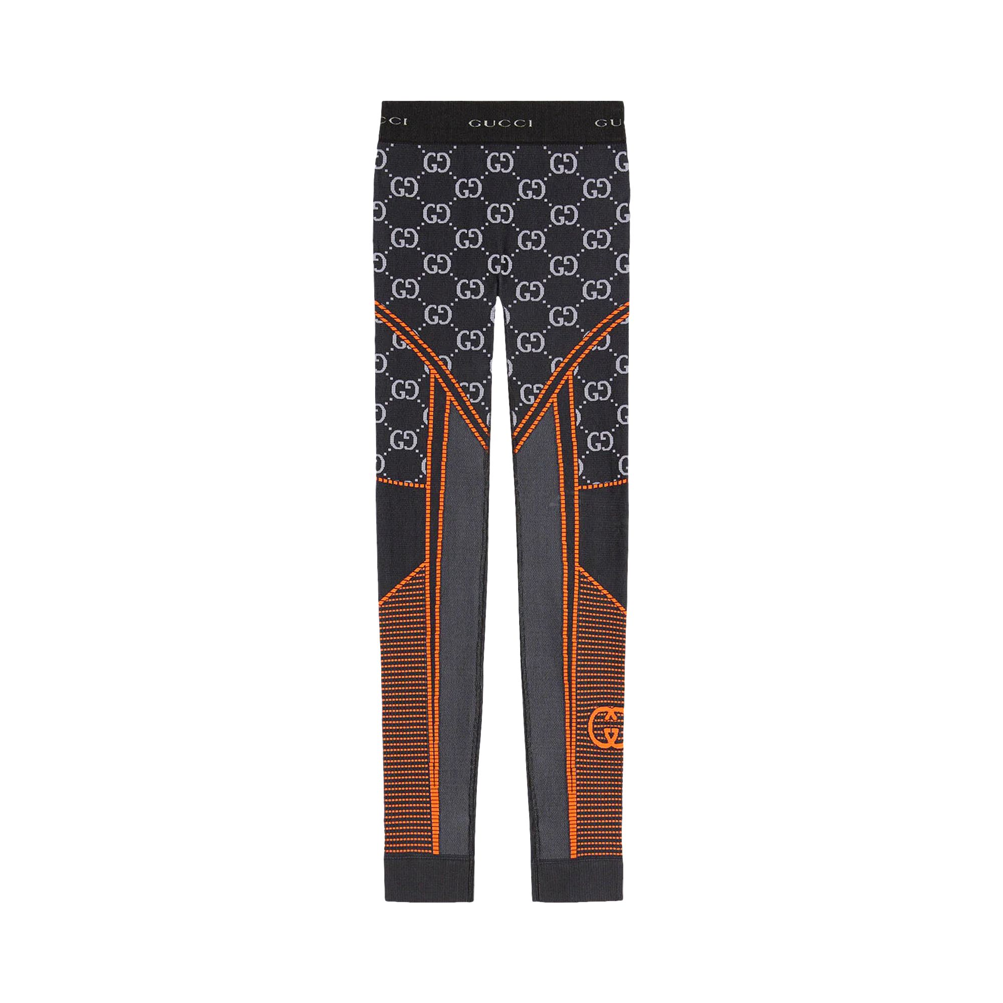 Gucci GG Jersey Jacquard Leggings 'Black/Orange' | Women's Size M