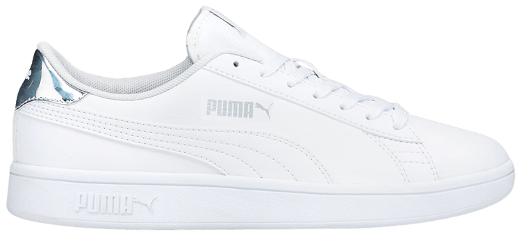 Puma Smash v2 Big Kid Mirror Metallic   White Silver