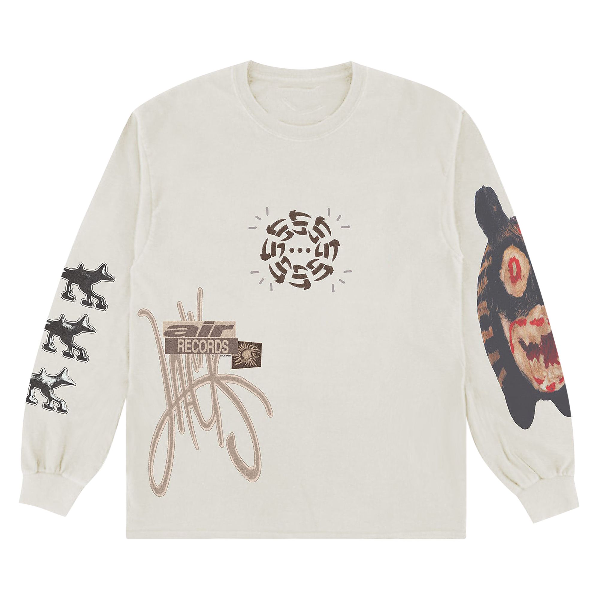 Cactus Jack by Travis Scott Air Records Long-Sleeve Tee 'Off White' | Cream | Men's Size L