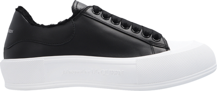 Alexander McQueen Wmns Deck Lace-Up Plimsoll 'Black White Shearling'