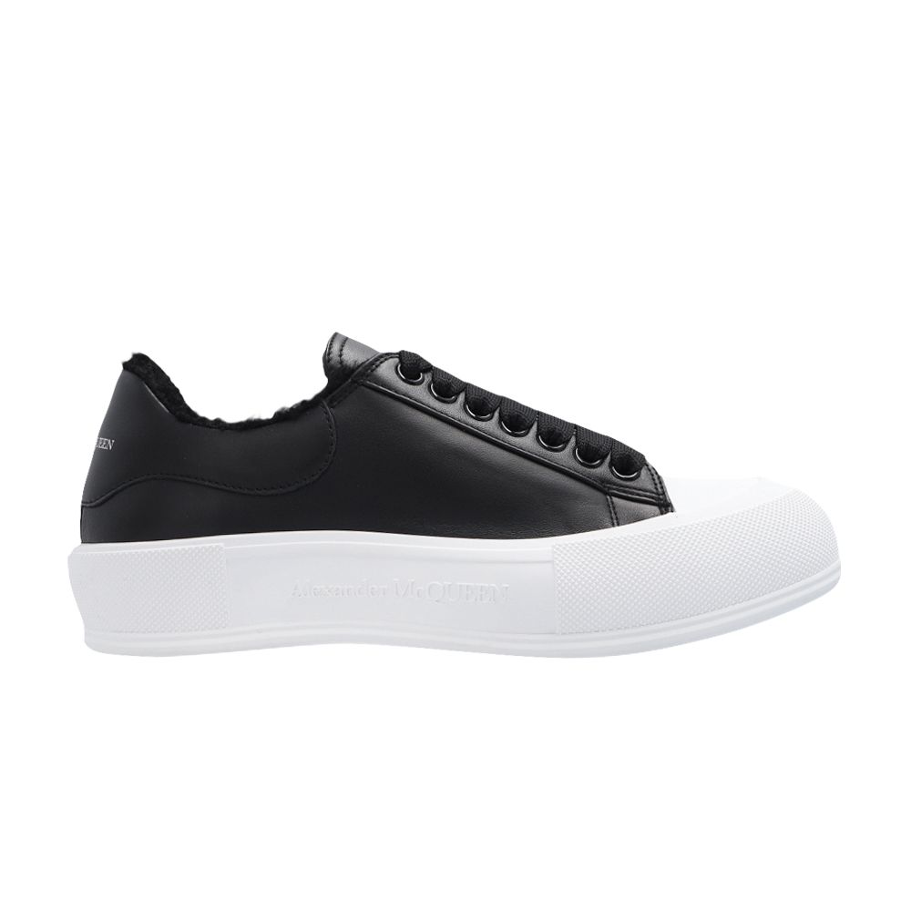 Pre-owned Alexander Mcqueen Wmns Deck Lace-up Plimsoll 'black White Shearling' | Women's Siz