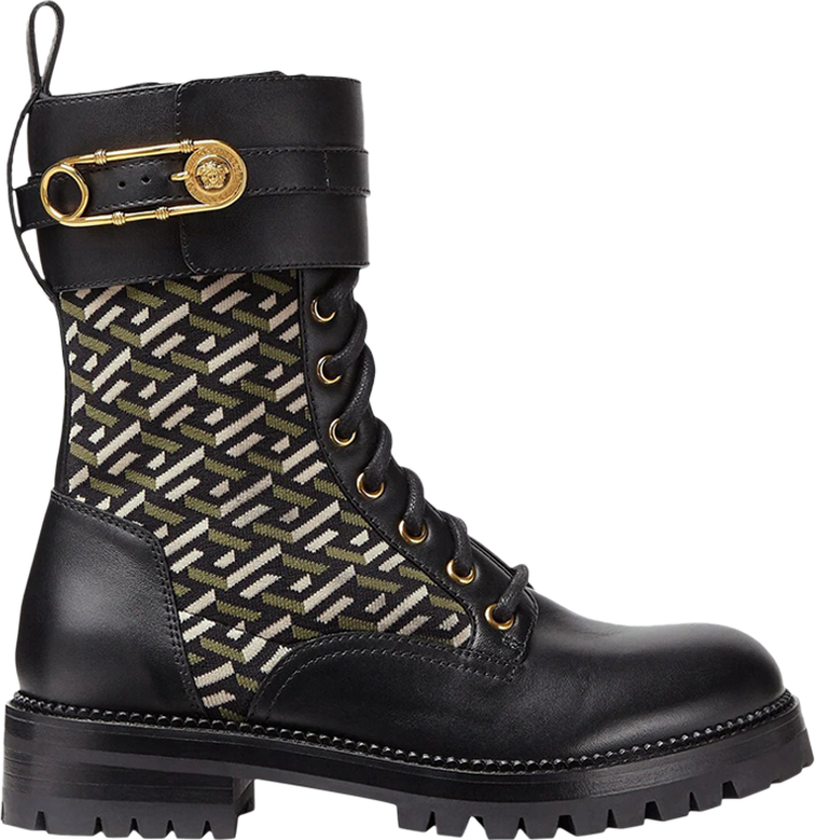 Versace Wmns Safety Pin La Greca Leather Boot 'Black'