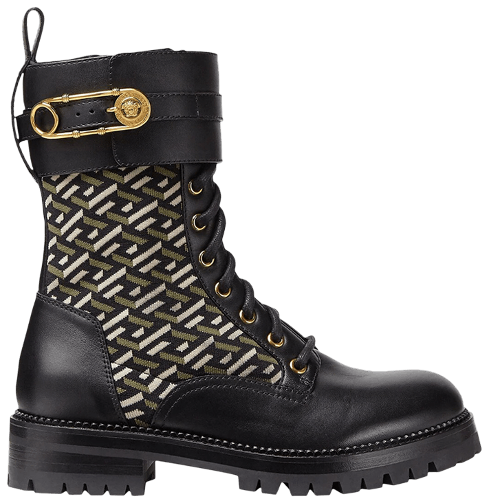 Versace Wmns Safety Pin La Greca Leather Boot Black