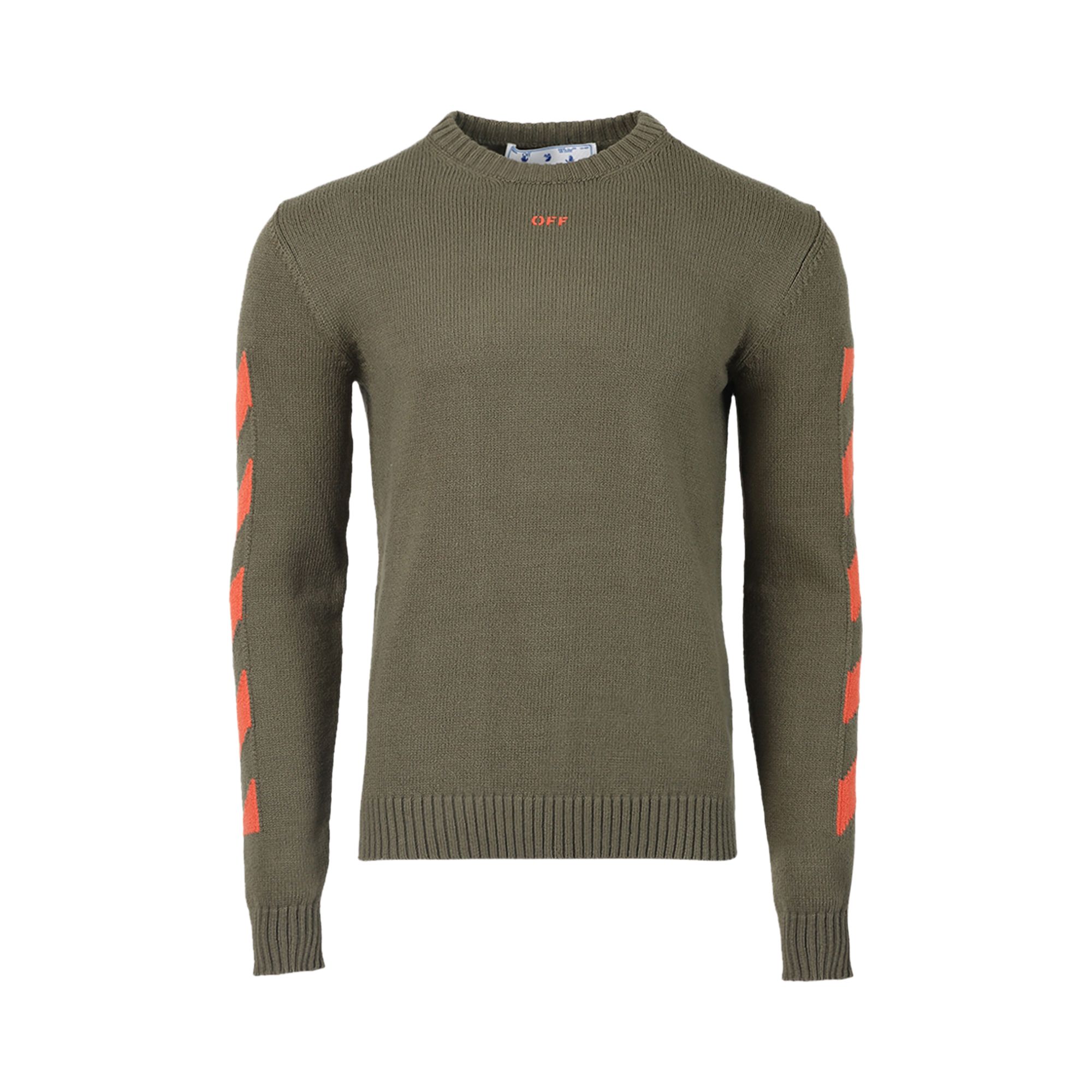 Off-White Diag Arrow Knit Crewneck 'Army Green/Orange' | Men's Size L