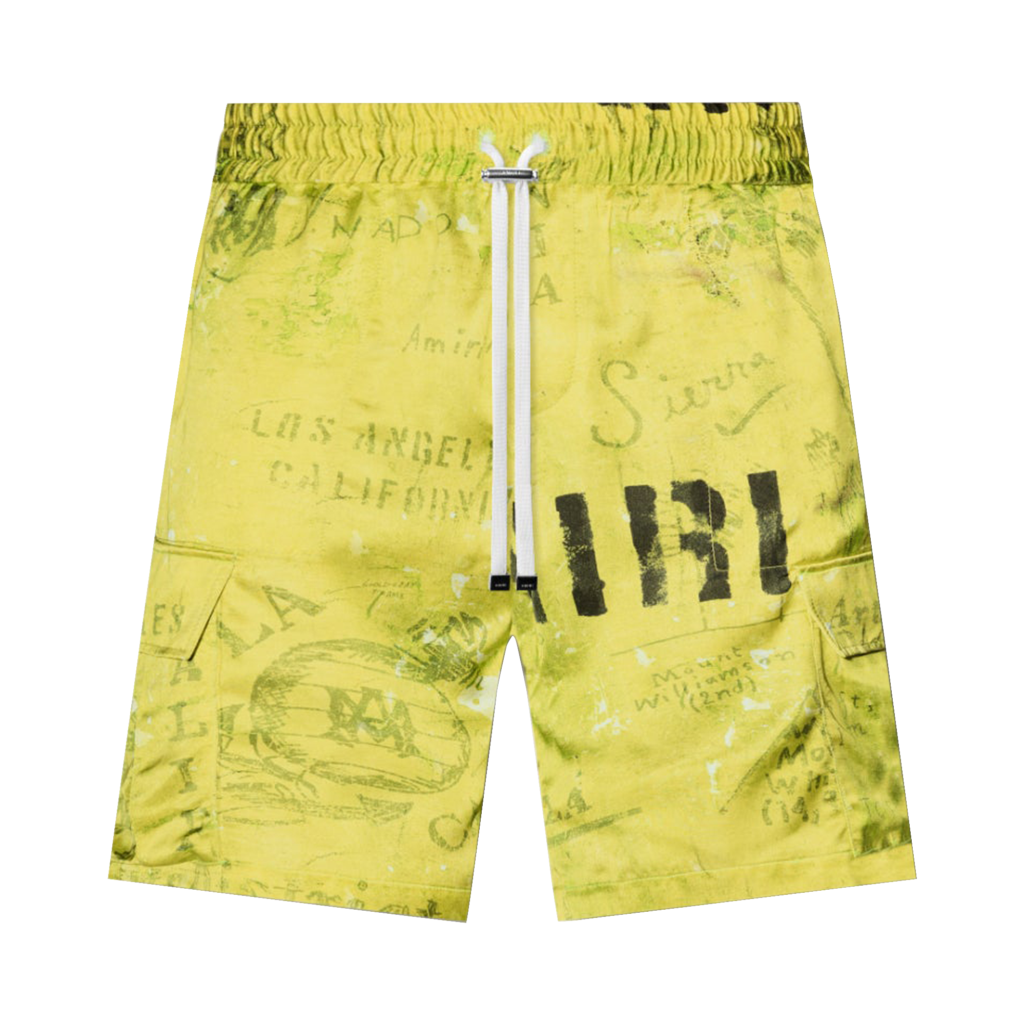 Pre-owned Amiri Army Stencil Cargo Short 'lime' In Green