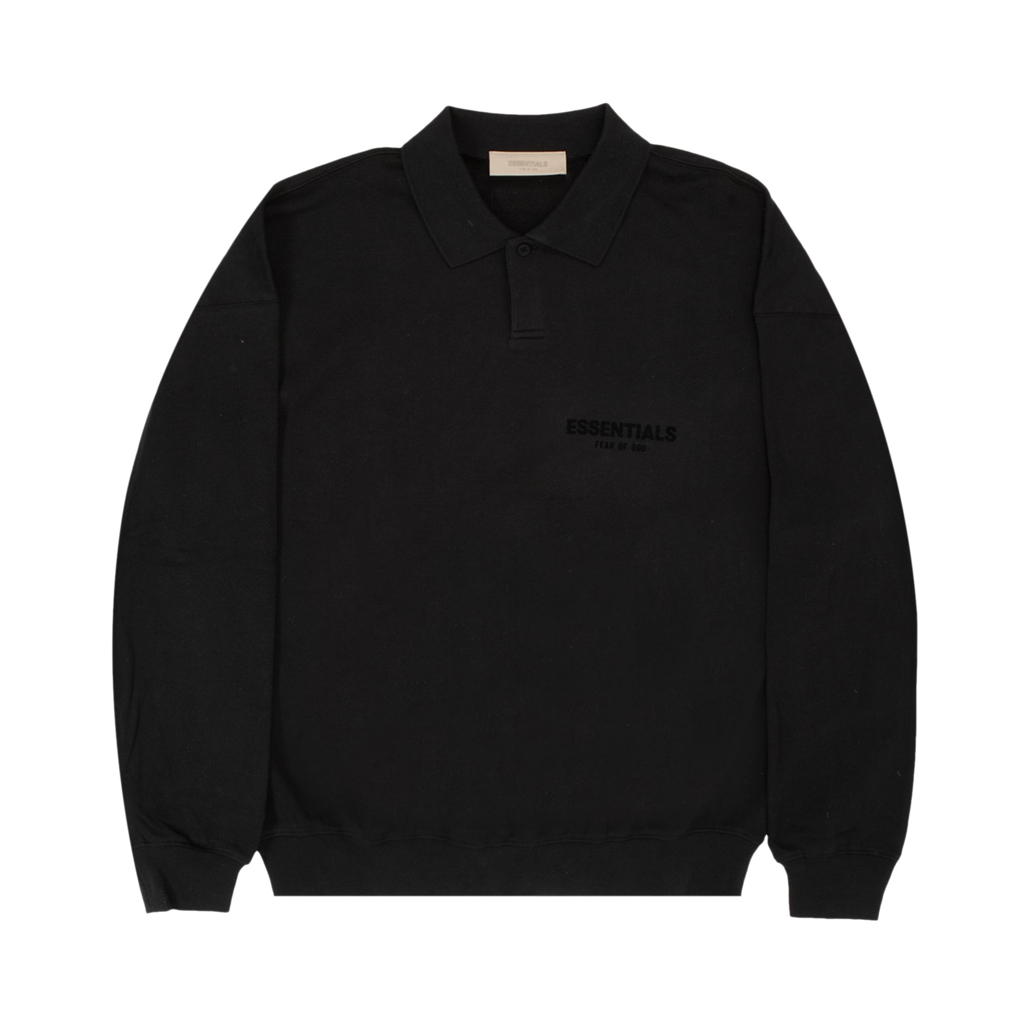 Fear of God Essentials Long-Sleeve Polo 'Stretch Limo' | Black | Men's Size M