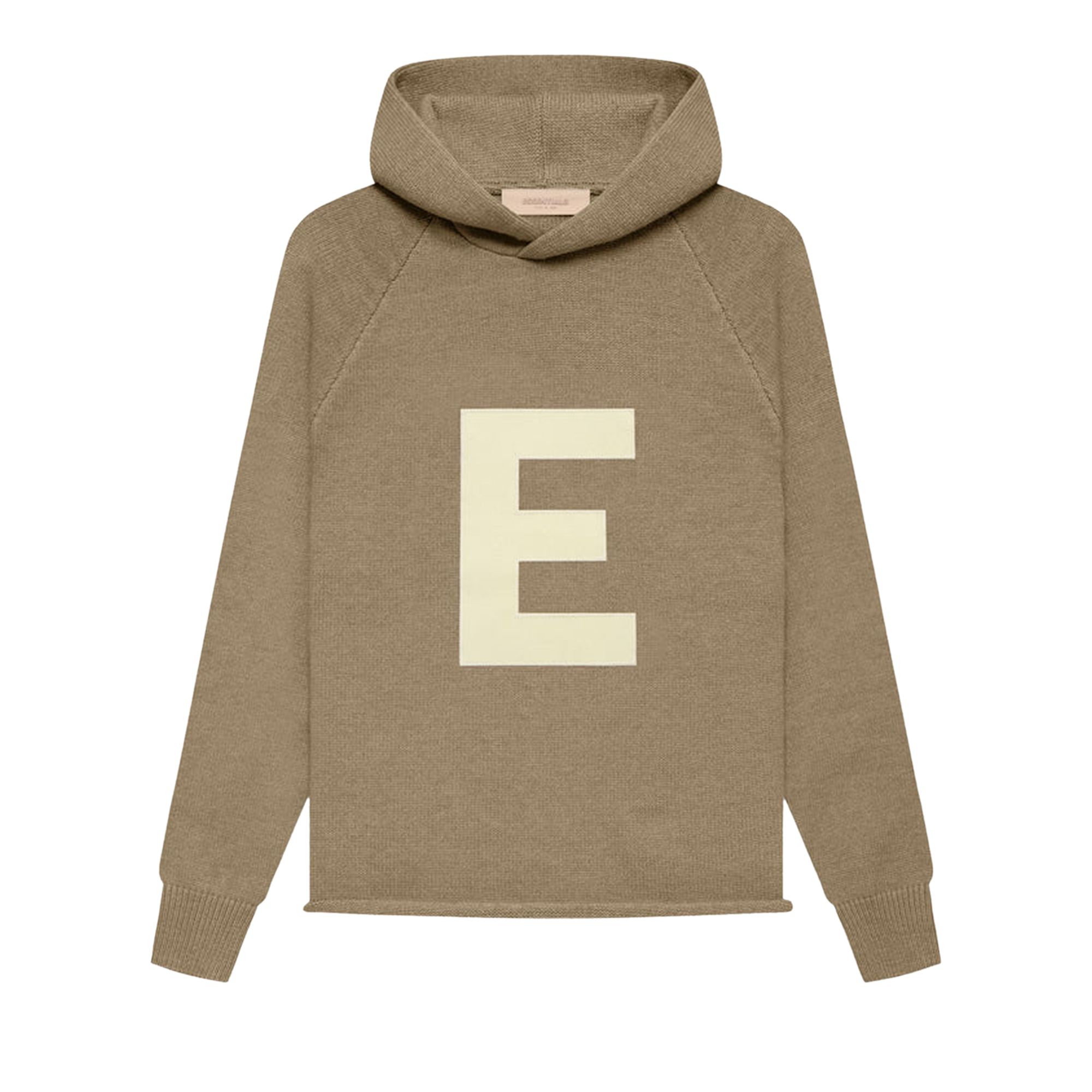 Pre-owned Essentials Fear Of God  Kids Big E Knit Hoodie 'oak' | Tan | Kid's Size 8