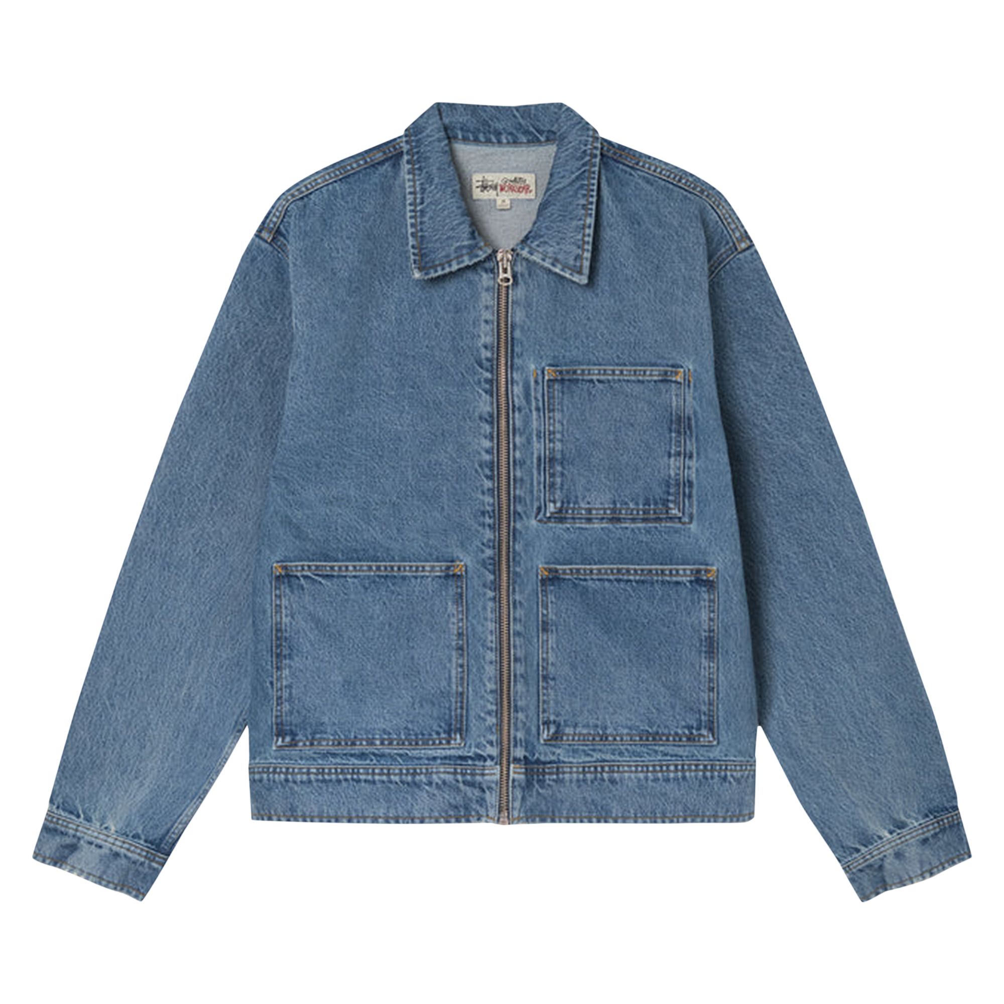 Pre-owned Stussy Denim Zip Work Jacket 'washed Blue'