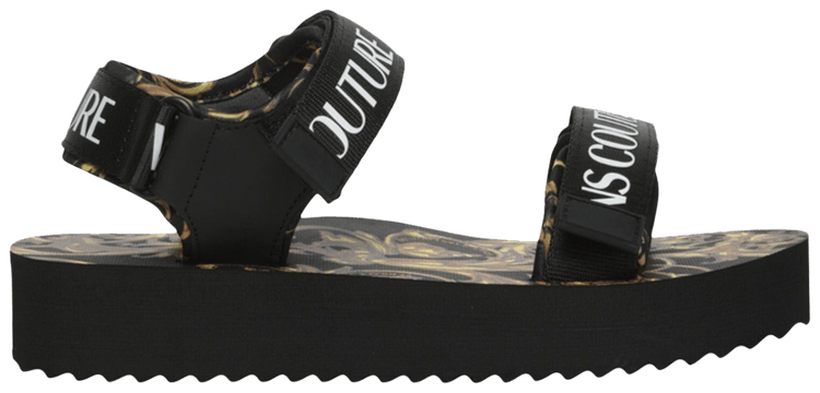 Versace Wmns Garland Logo Platform Sandal Baroque Print   Black