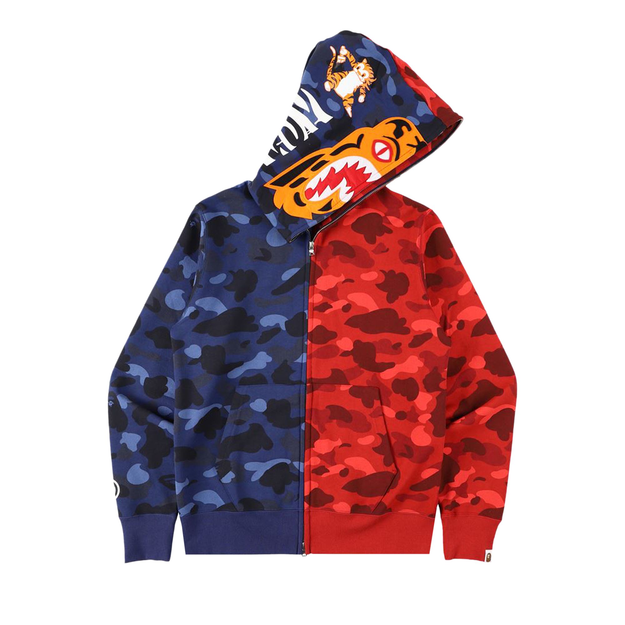 BAPE Color Camo Tiger Shark Half Full Zip Hoodie 'Navy' | Blue | Men's Size XL