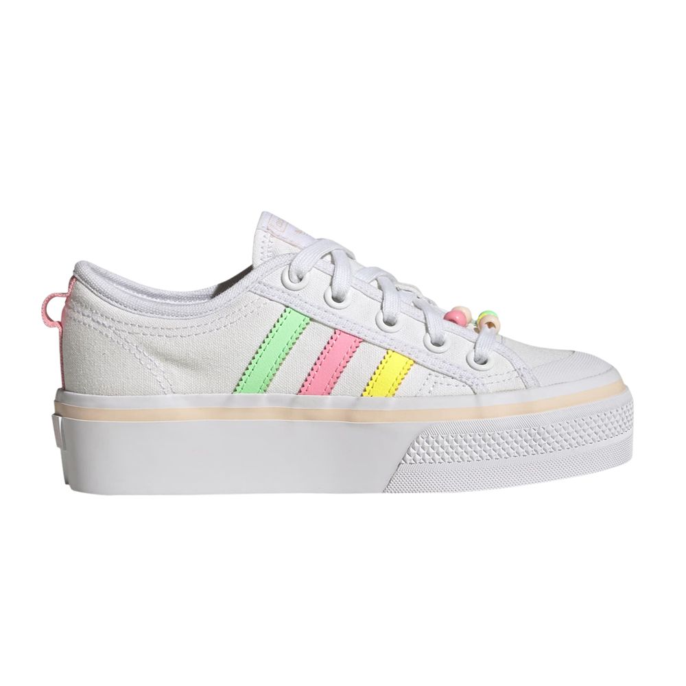 Pre-owned Adidas Originals Adidas Nizza Platform J 'multi Bright Stripes' | White | Kid's Size 6.5