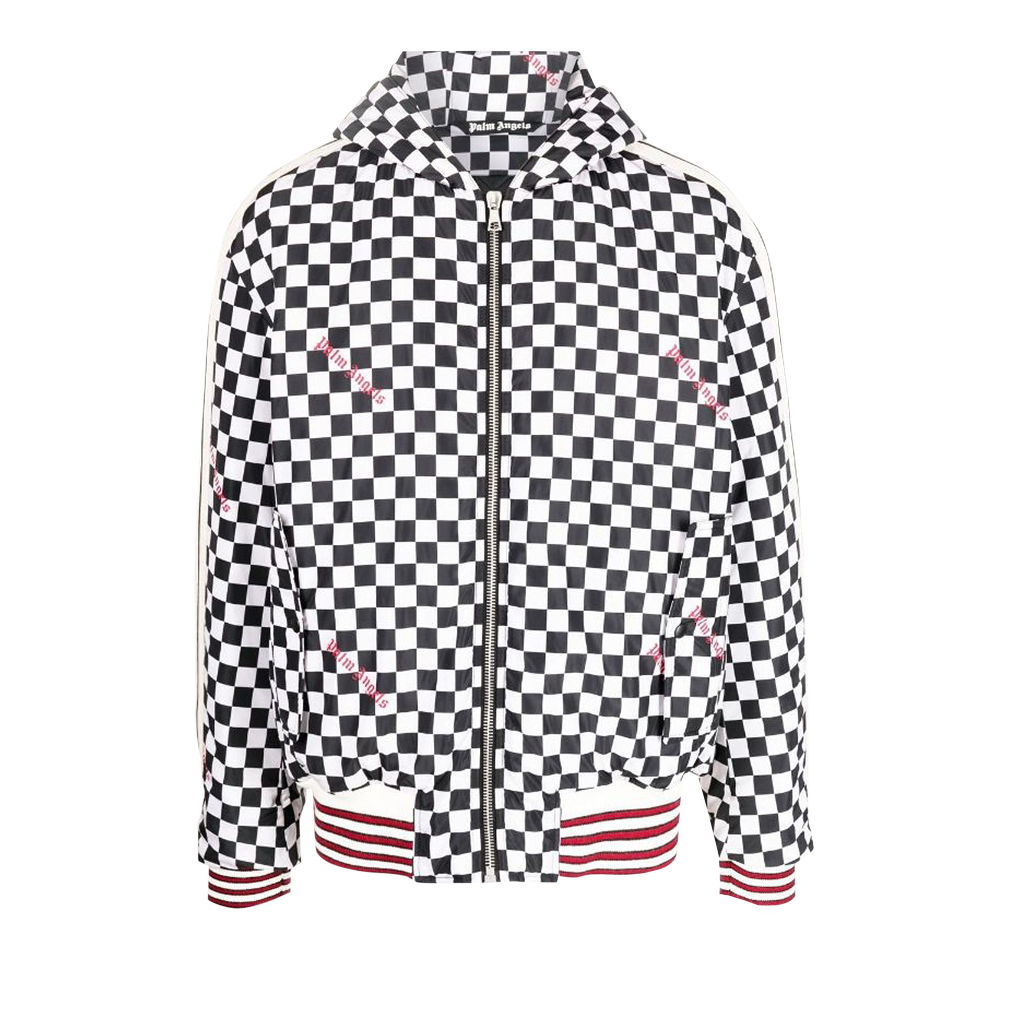 Palm Angels Damier Puffed Hoody Jacket 'Black/Red' | Men's Size S