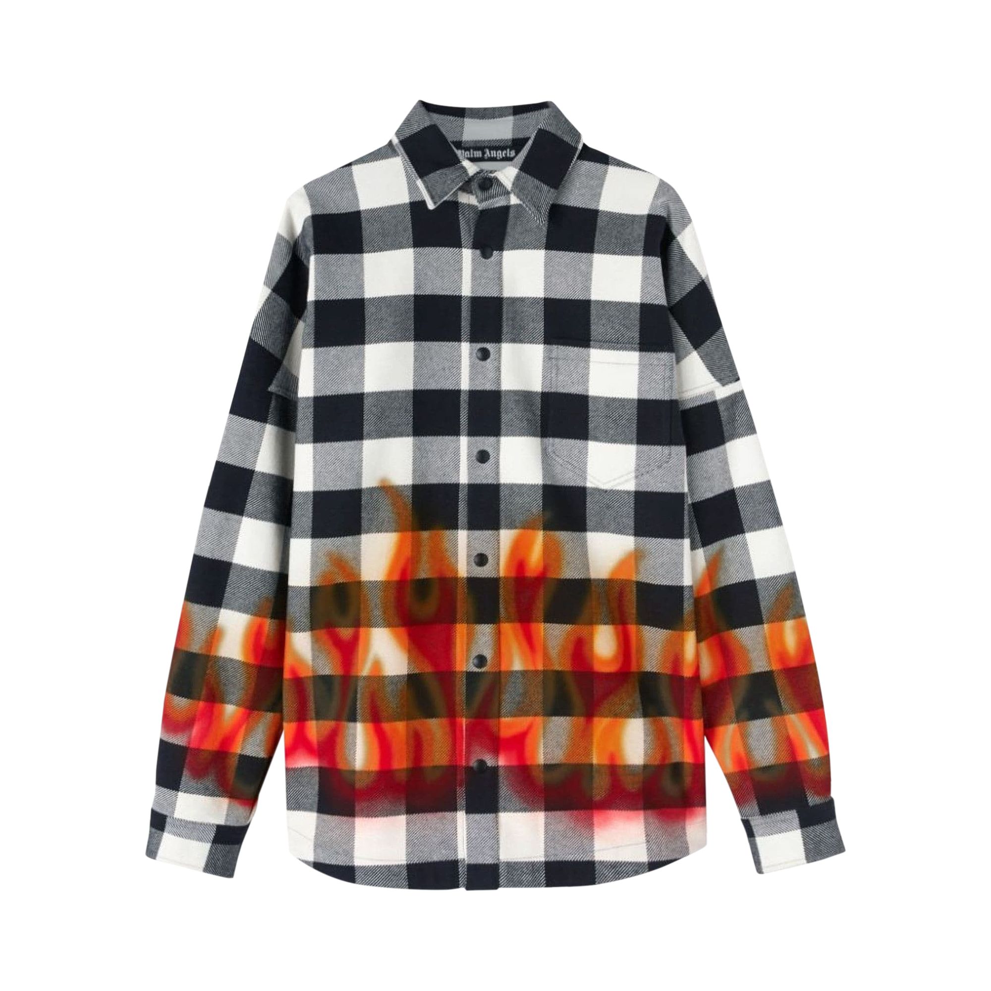 Palm Angels Burning Logo Overshirt 'Black/Red' | Men's Size M