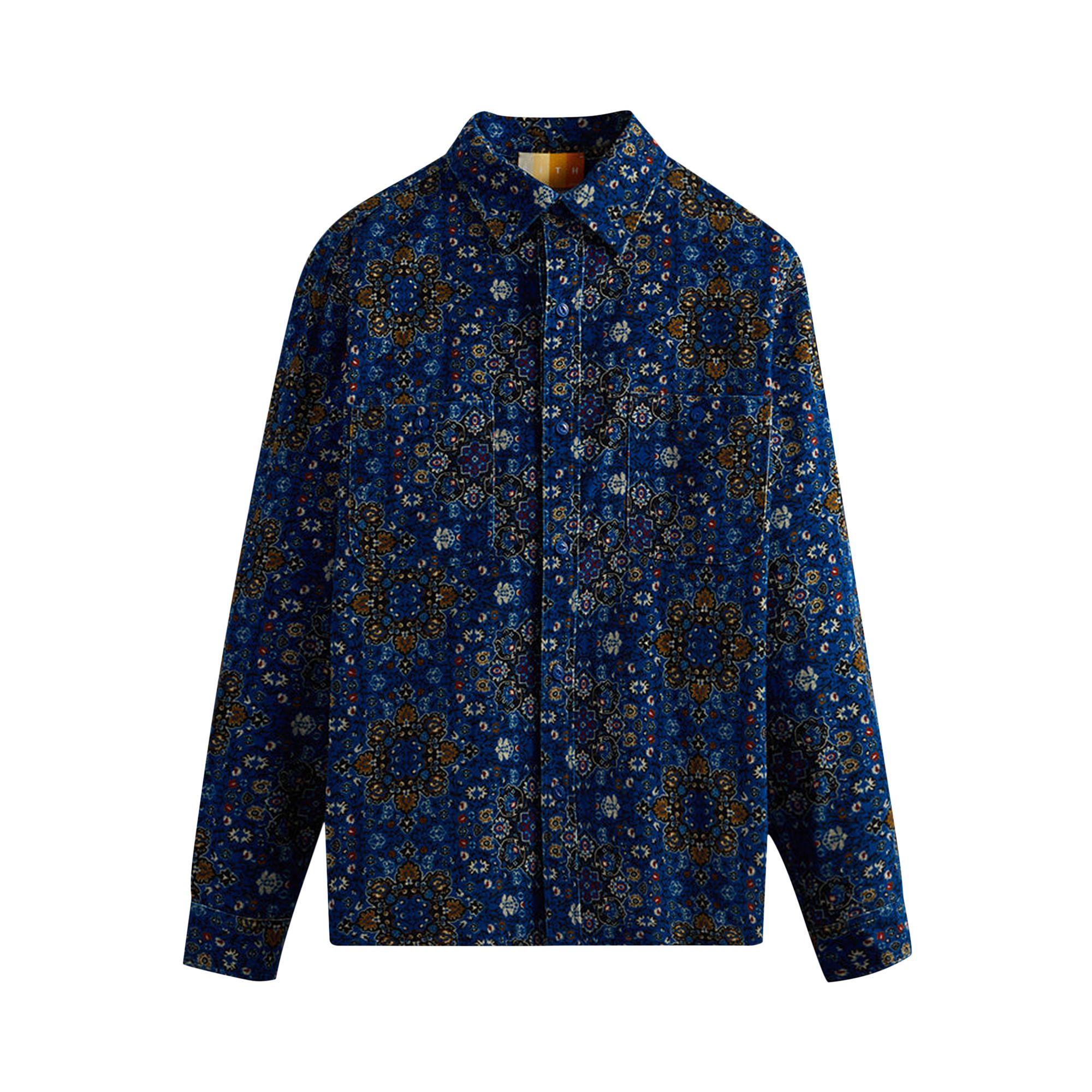 Pre-owned Kith Corduroy Printed Apollo Shirt 'voyage' | Blue | Men's Size M
