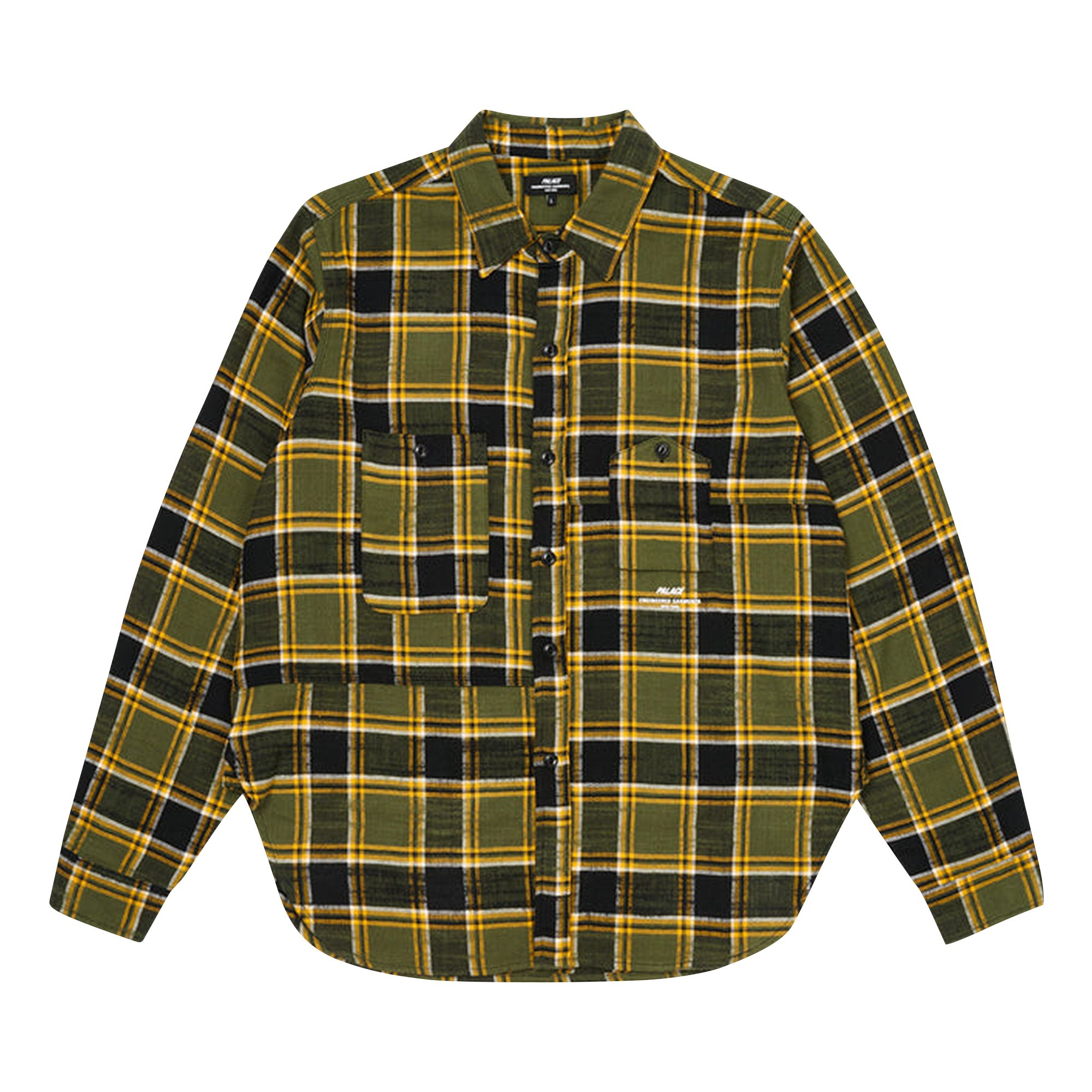 Pre-owned Palace X Engineered Garments Panel Check Work Shirt 'olive' | Green | Men's Size L