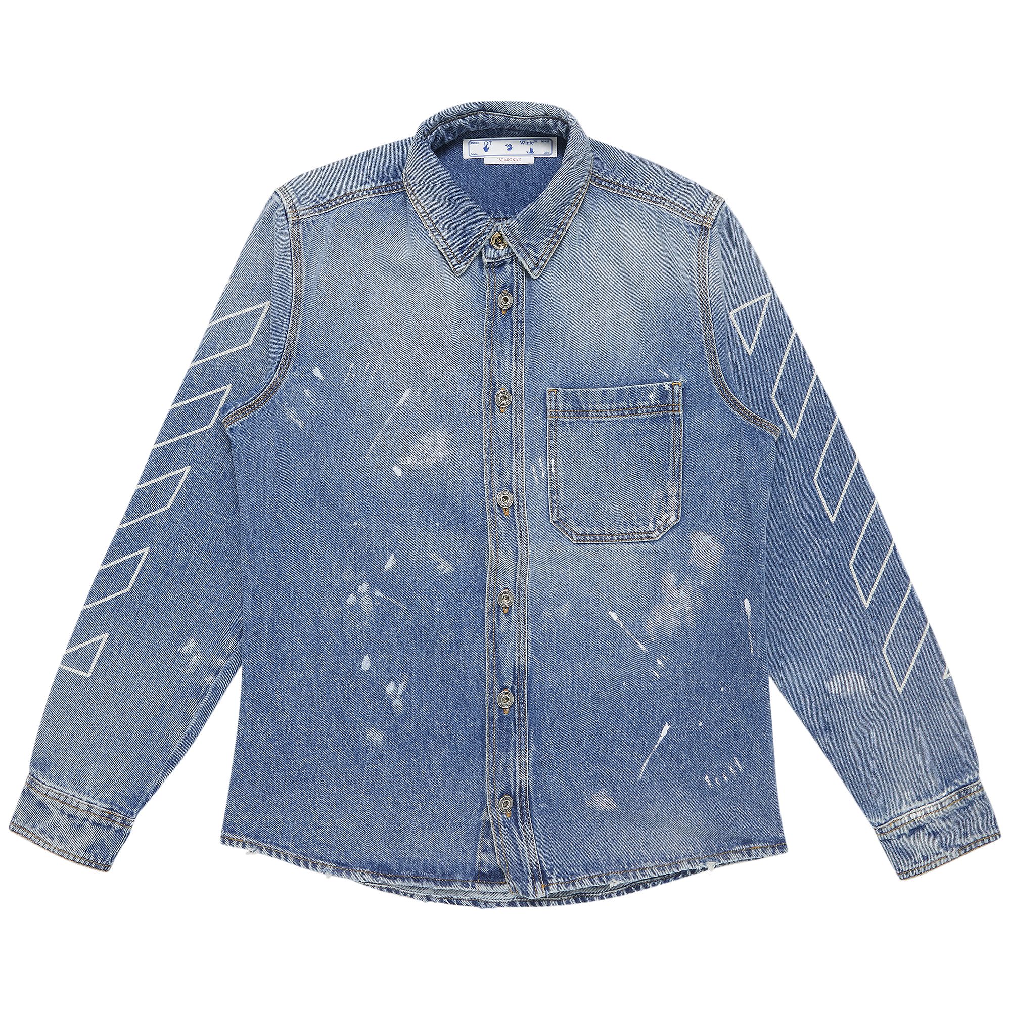 Off-White Diag Outline Paint Denim Shirt 'Vintage Blue/White' | Men's Size M