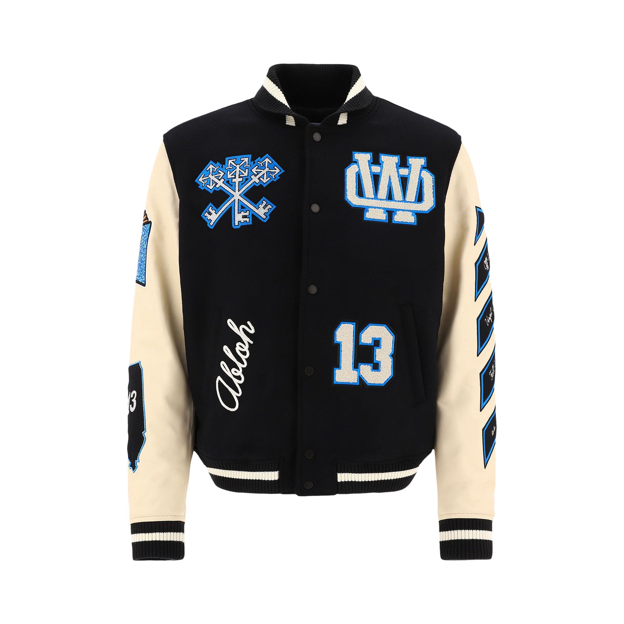 Off-White Logo Patch Varsity Jacket 'Black/Peacock' | Men's Size 48