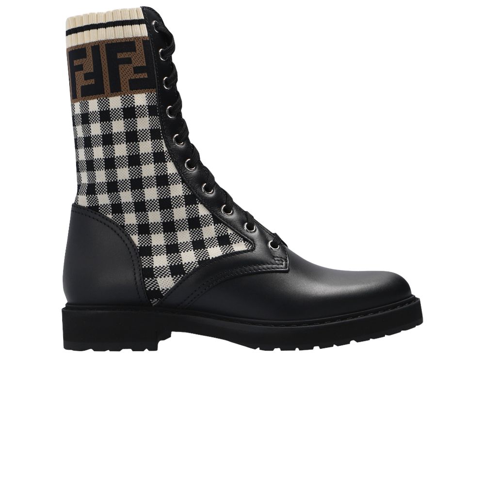 Pre-owned Fendi Wmns Ff Rockoko Biker Boot 'black Checkerboard'