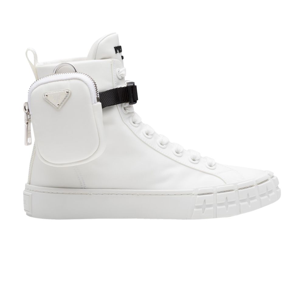 Pre-owned Prada Wmns Wheel Re-nylon Gabardine High 'zip-pouch - White' | Women's Size 36.5