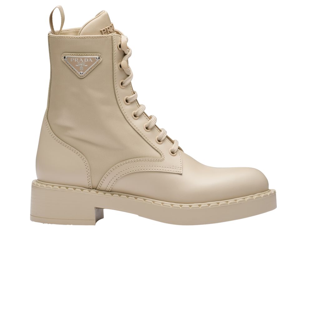 Pre-owned Prada Wmns Brushed Leather And Re-nylon Ankle Boot 'desert Beige' | Brown | Women's Size 42