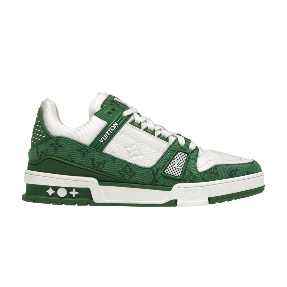 Pre-owned Louis Vuitton Trainer 'green Monogram' In White