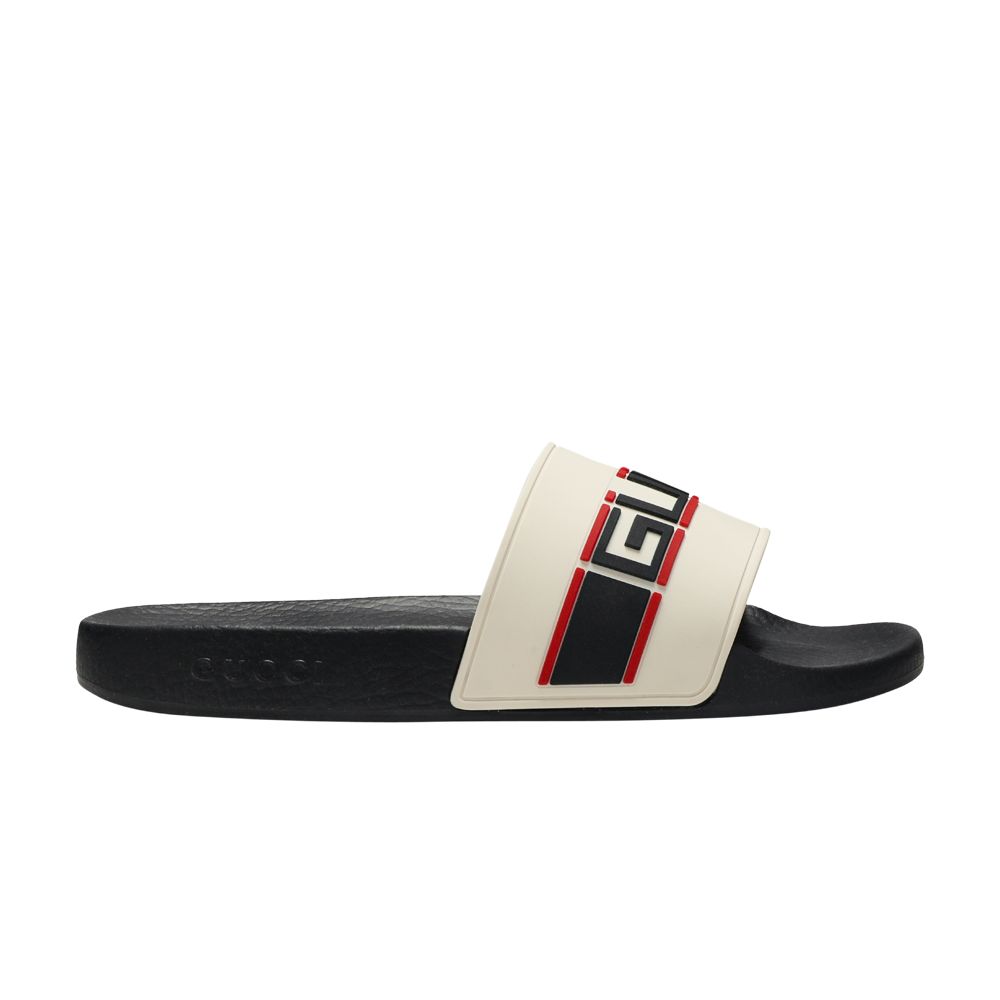 Pre-owned Gucci Stripe Rubber Slide 'ecru' In Black