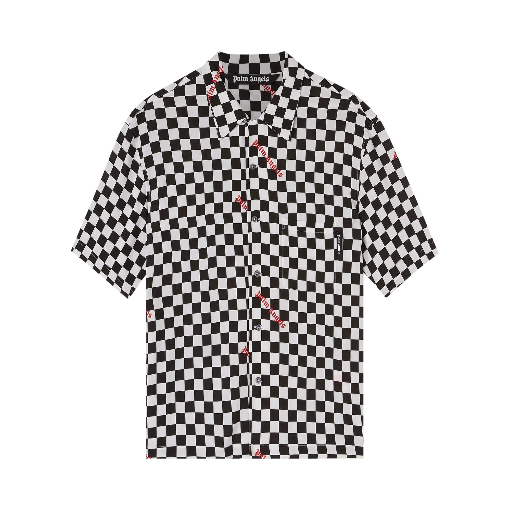 Palm Angels Damier Print Bowling Shirt 'Black/Red' | Men's Size S