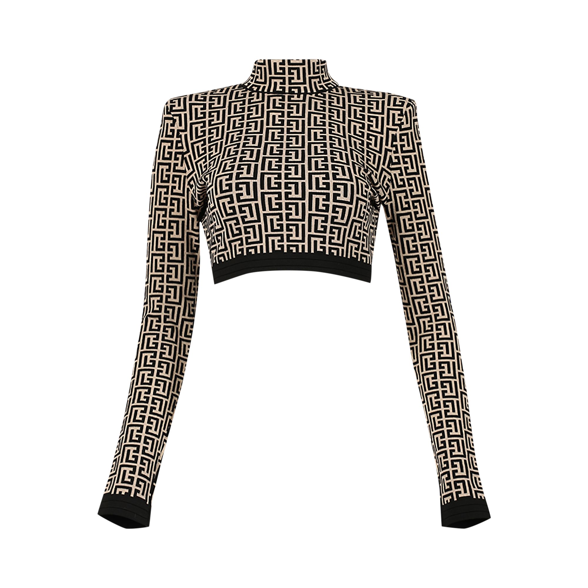 Balmain Monogram High Neck Knit Cropped Pullover 'Black/White' | Multi-Color | Women's Size 38