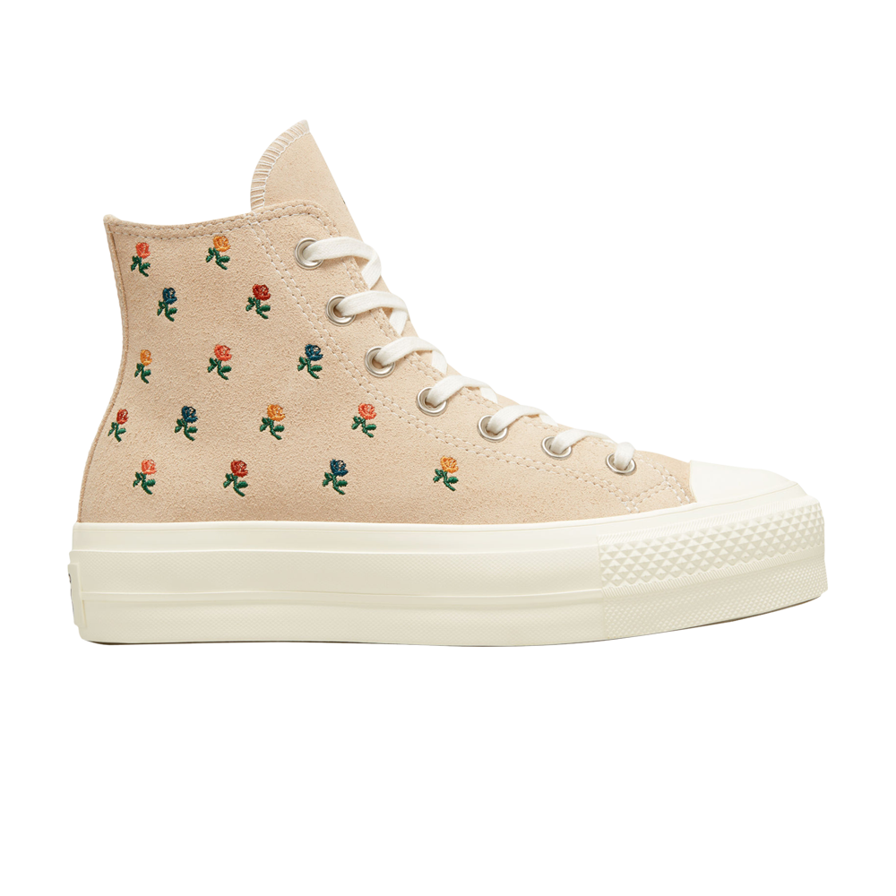 Pre-owned Converse Wmns Chuck Taylor All Star Lift Platform High 'embroidered Roses' In Tan