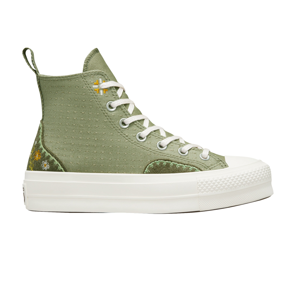 Pre-owned Converse Wmns Chuck Taylor All Star Lift Platform High 'autumn Embroidery - Light Field Surplus' In Green