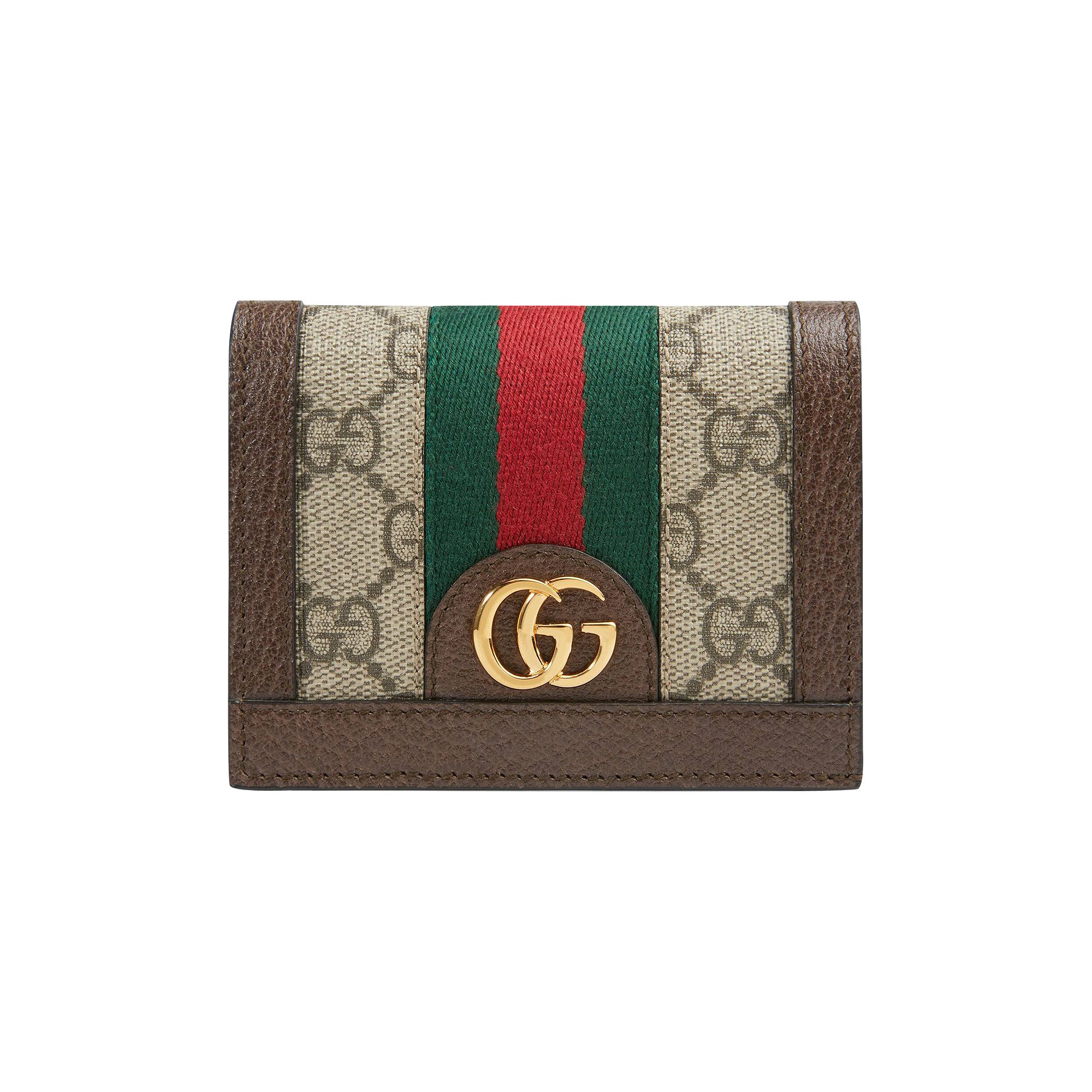Pre-owned Gucci Gg Supreme Ophidia Card Case Wallet 'brown'