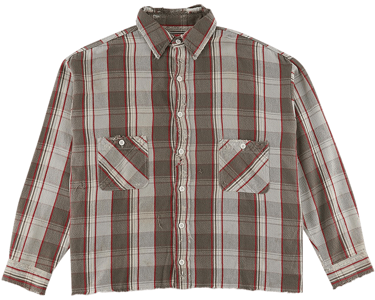 トップス SAINT MICHAEL FRANNEL SHIRT/RED GRAY Saint Michael Flannel Shirt in Red/Grey – Oneness Boutique