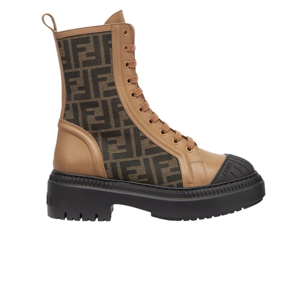 Pre-owned Fendi Wmns Ff Motif Domino Biker Boot 'beige' In Brown