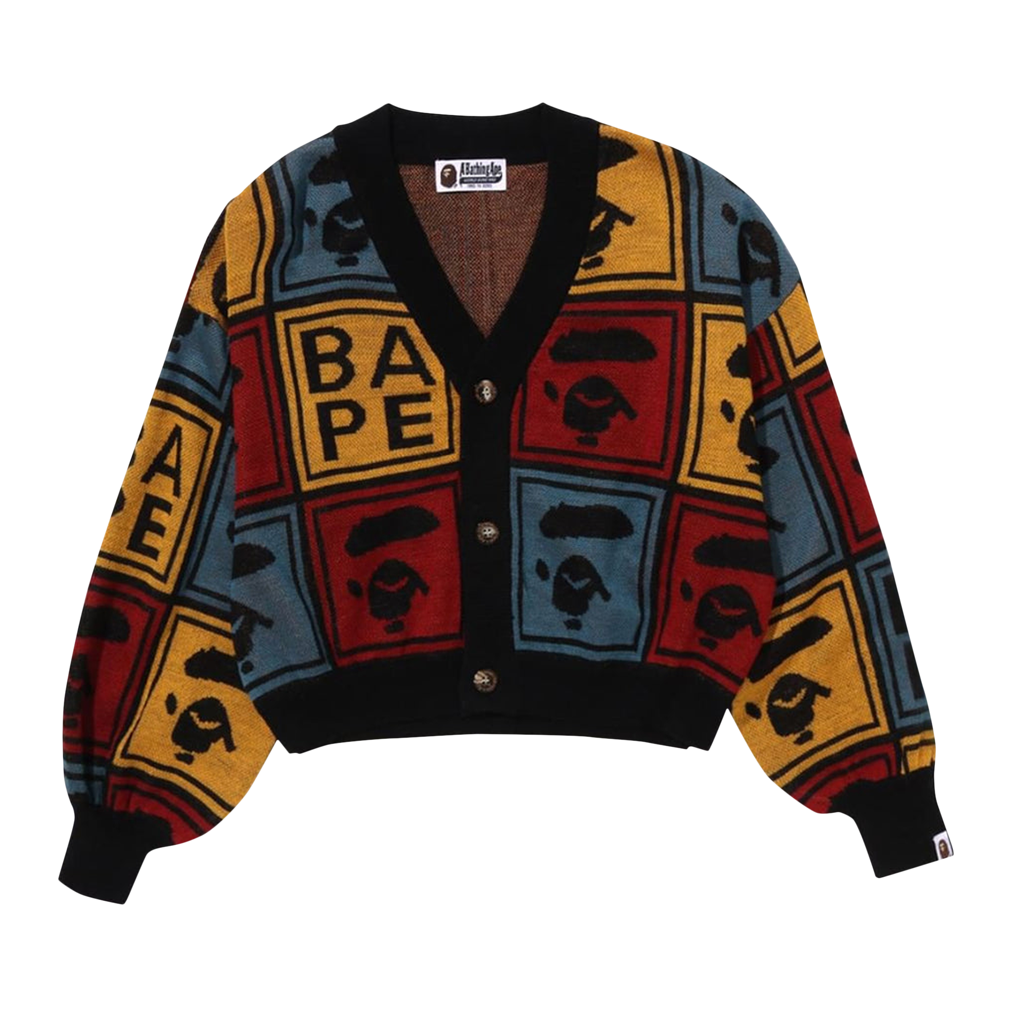 Pre-owned Bape Ape Face Cropped Knit Cardigan 'black'