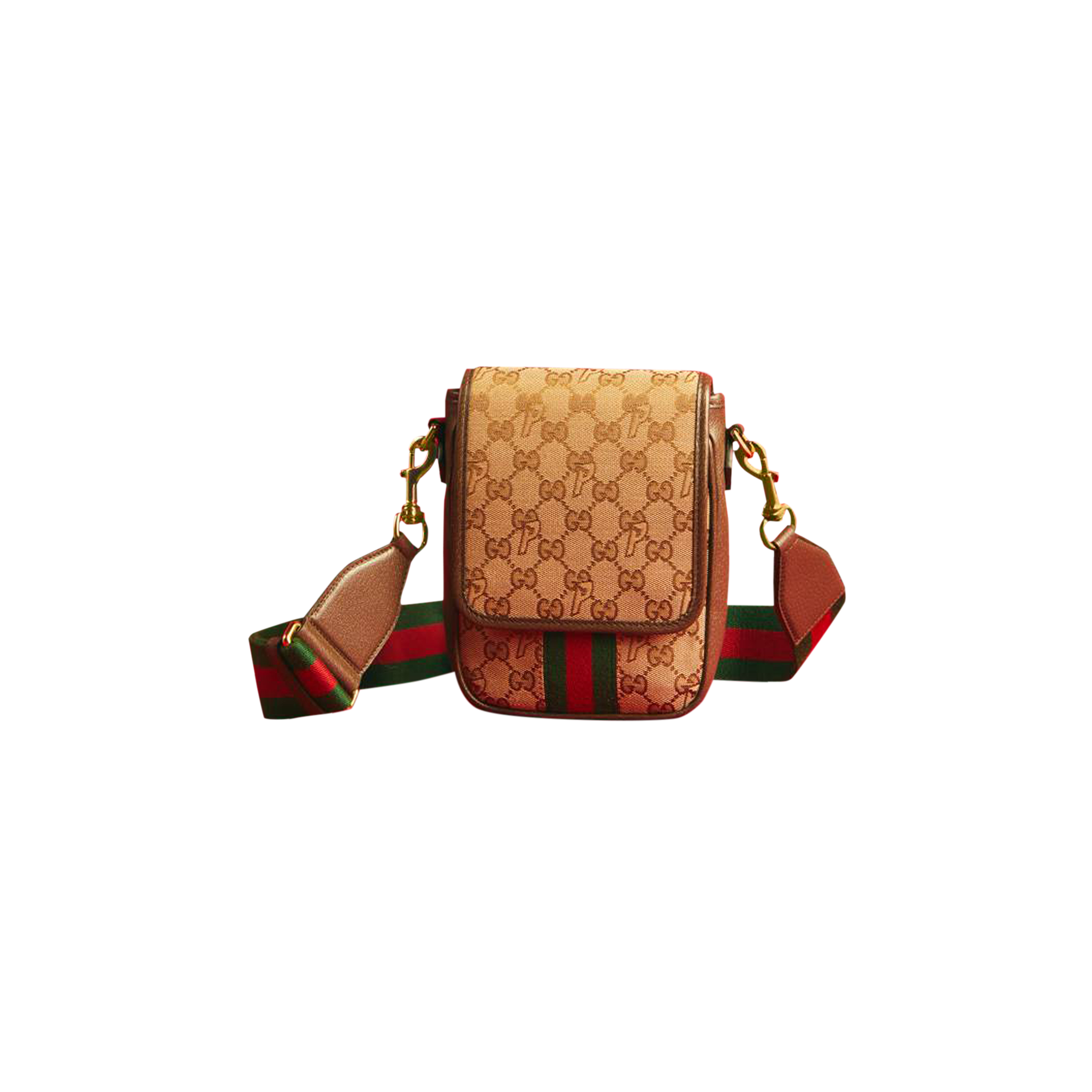 Pre-owned Gucci X Palace Gg-p Canvas Messenger Bag With Web Shoulder Strap 'beige' In Tan