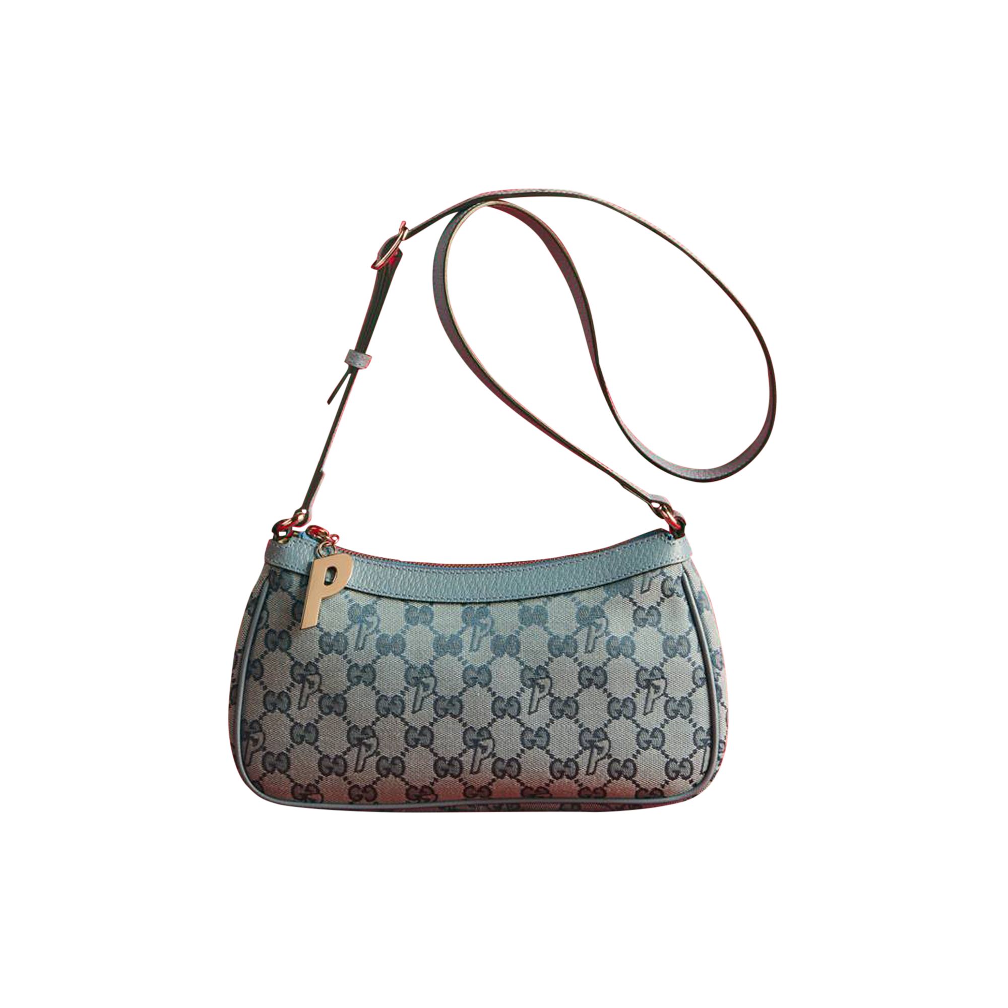 Pre-owned Gucci X Palace Gg-p Canvas Half-moon Mini Bag 'pale Blue'