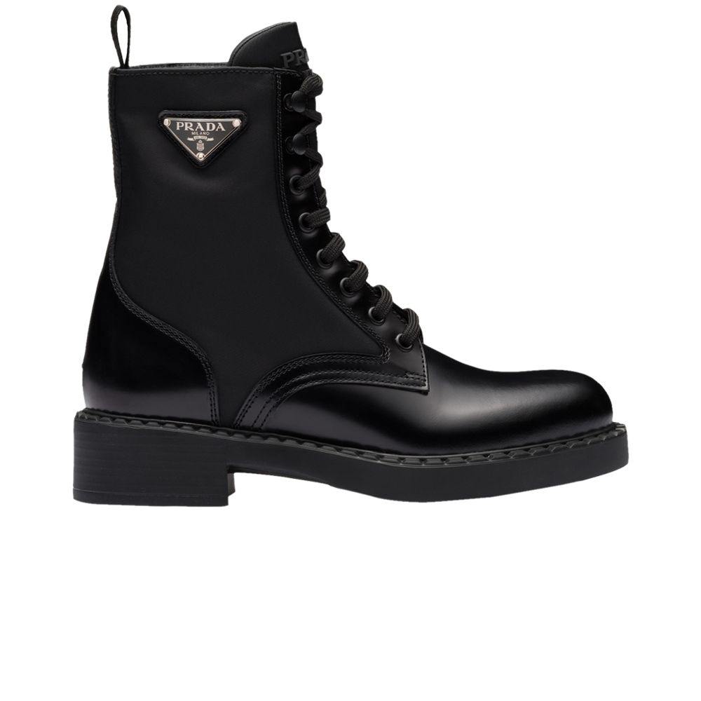 Pre-owned Prada Wmns Brushed Leather And Re-nylon Ankle Boot 'black'