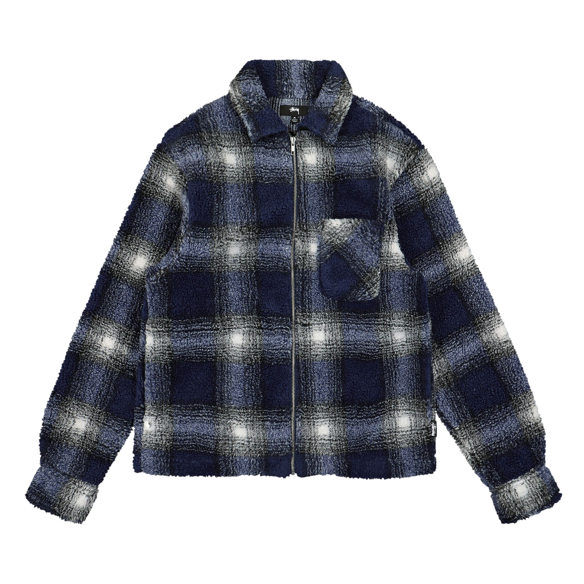 Pre-owned Stussy Shadow Plaid Sherpa Zip Shirt 'blue'