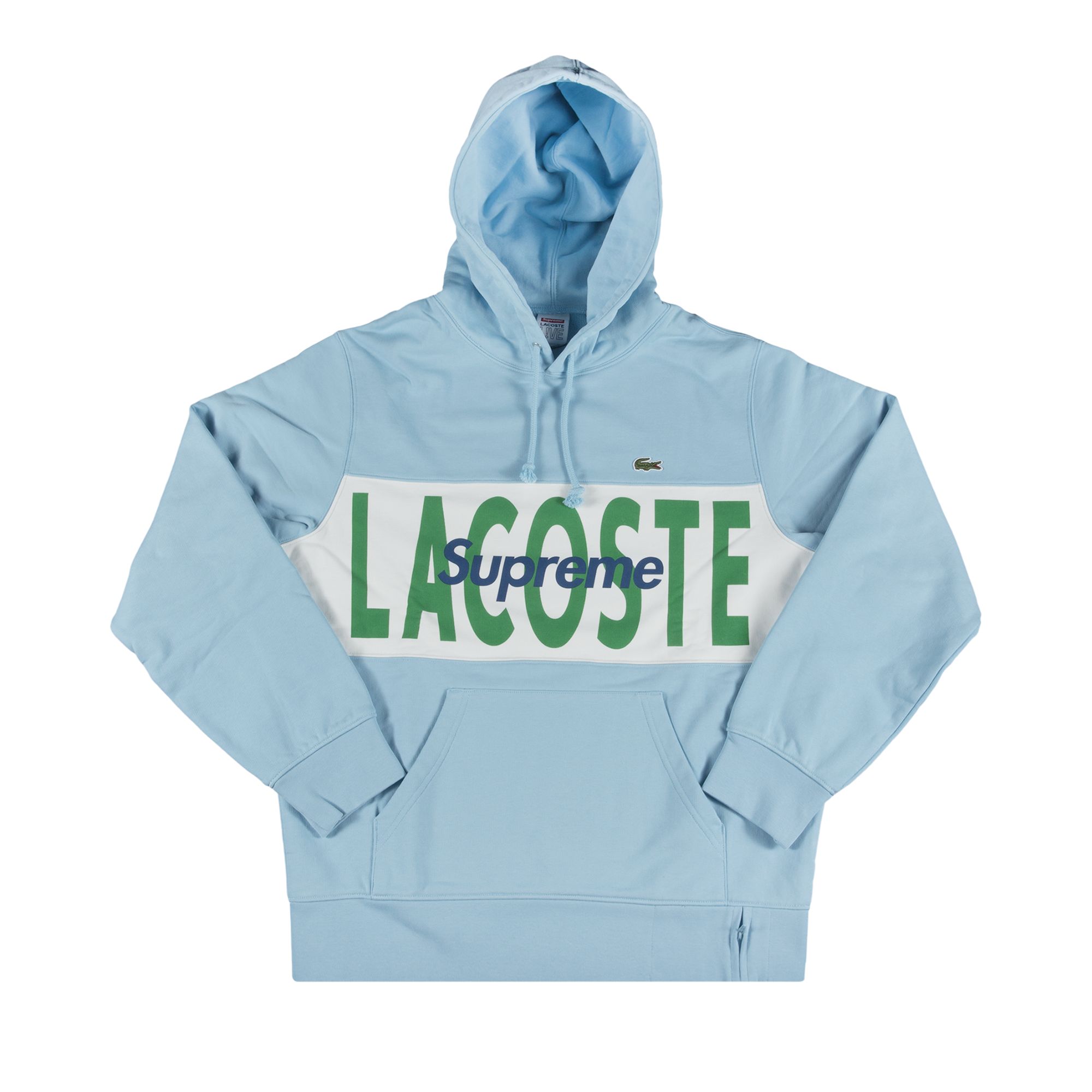 Supreme x Lacoste Logo Panel Hooded Sweatshirt 'Light Blue' | Men's Size M