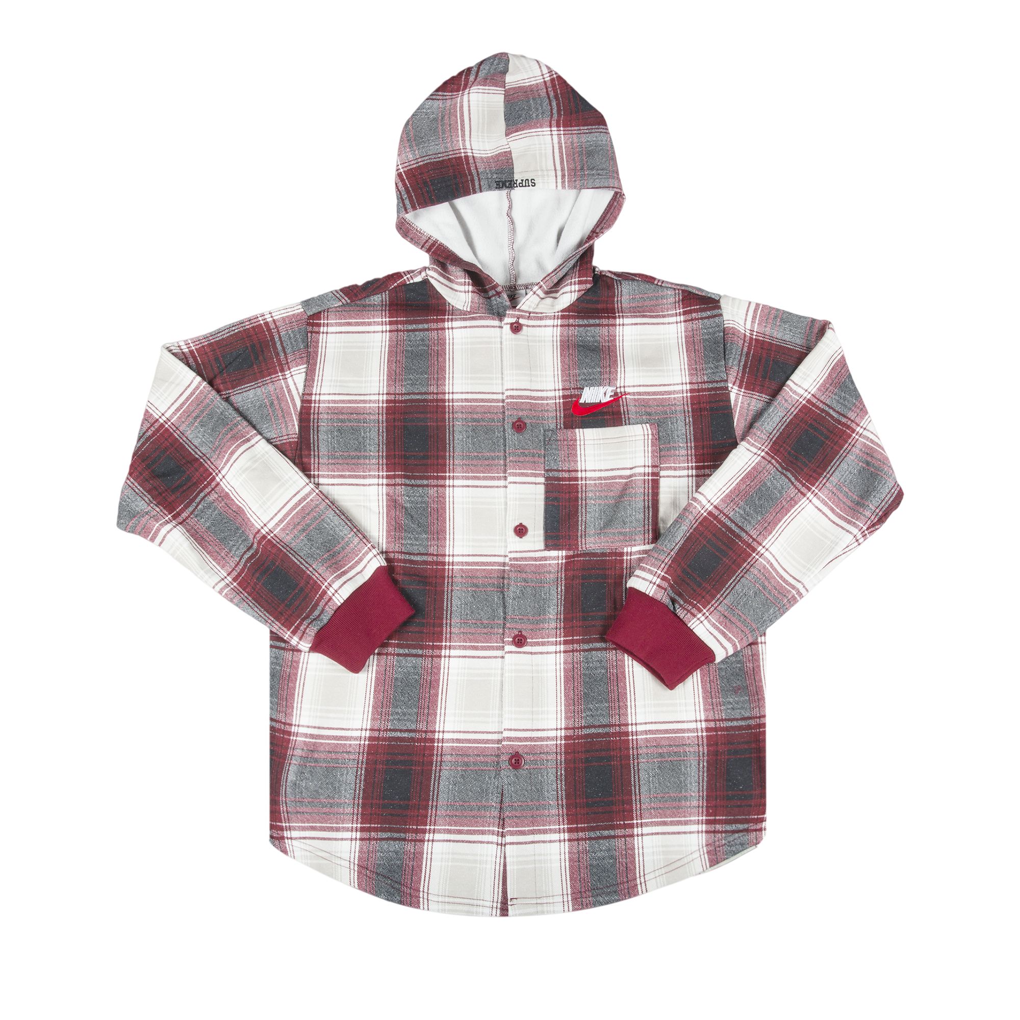 Supreme x Nike Plaid Hooded Sweatshirt 'Burgundy' | Multi-Color | Men's Size M