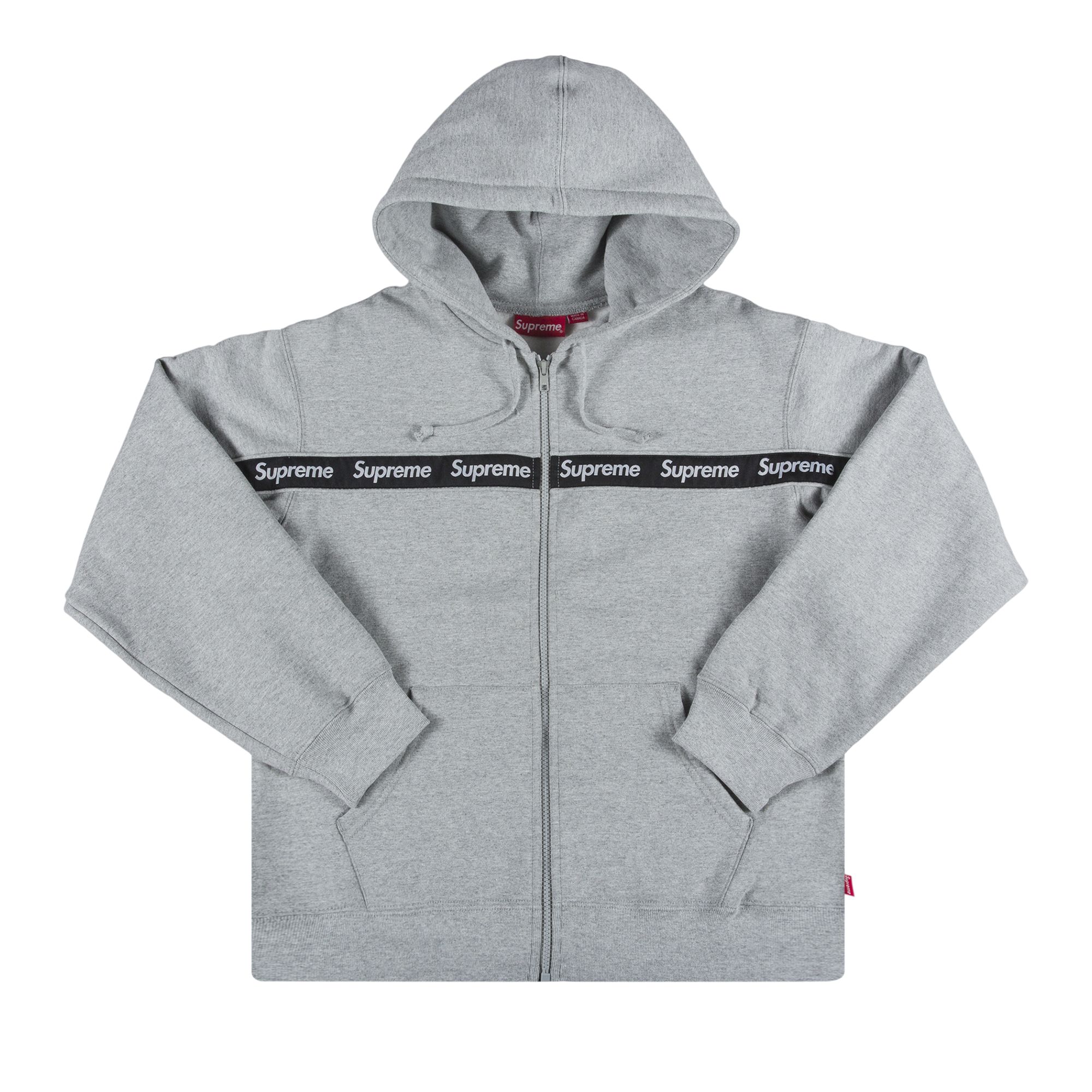 Supreme Text Stripe Zip Up Hooded Sweatshirt 'Grey' | Men's Size L