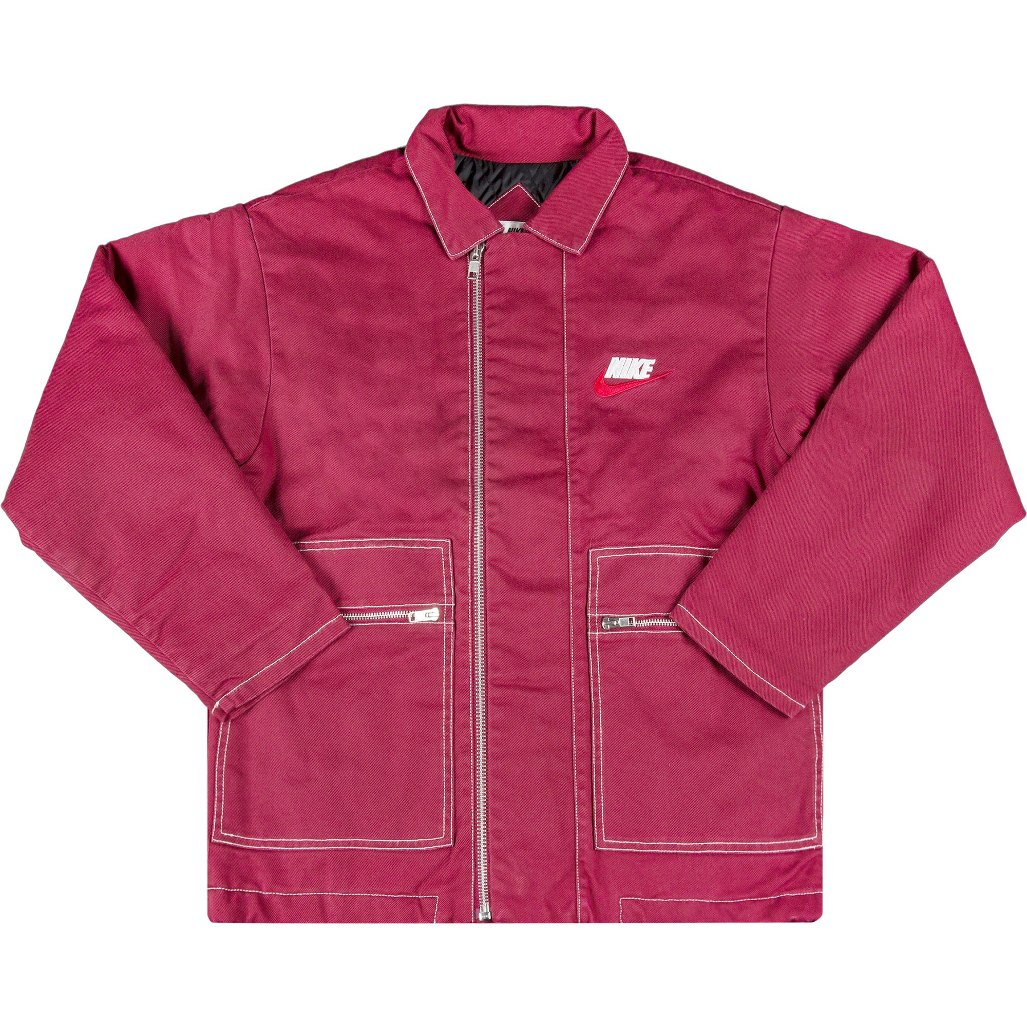 Pre-owned Supreme X Nike Double Zip Quilted Work Jacket 'burgundy' In Red