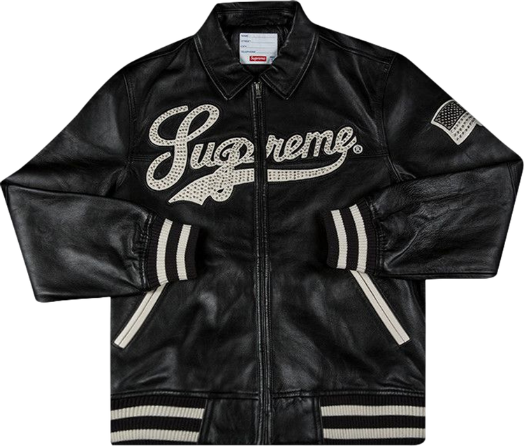 Buy Supreme Uptown Studded Leather Varsity Jacket 'Black' - SS16J69 ...