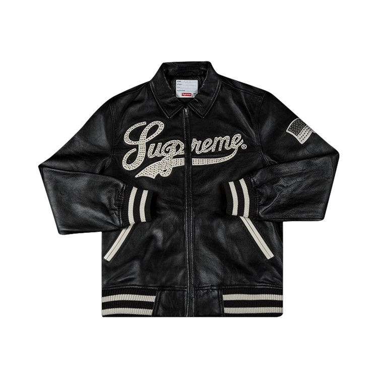 Buy Supreme Uptown Studded Leather Varsity Jacket 'Black' - SS16J69 ...