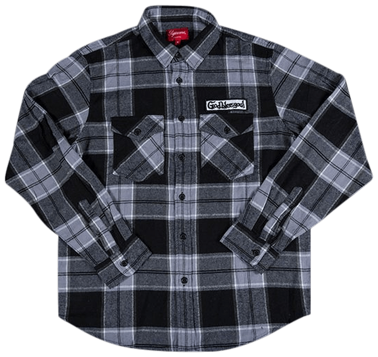 Supreme God Bless Plaid Flannel Shirt Black