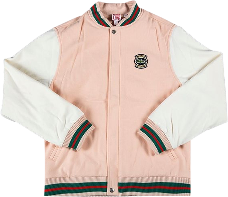 Buy Supreme x Lacoste Wool Varsity Jacket 'Peach' - PEACH - Multi-Color | GOAT