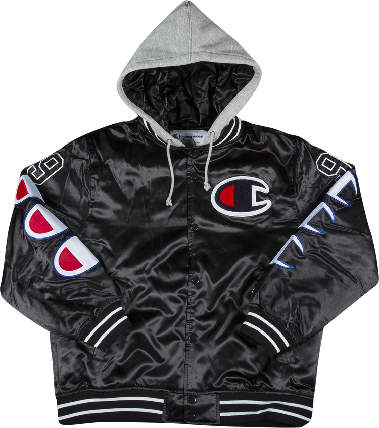 Supreme x Champion Hooded Satin Varsity Jacket 'Black'