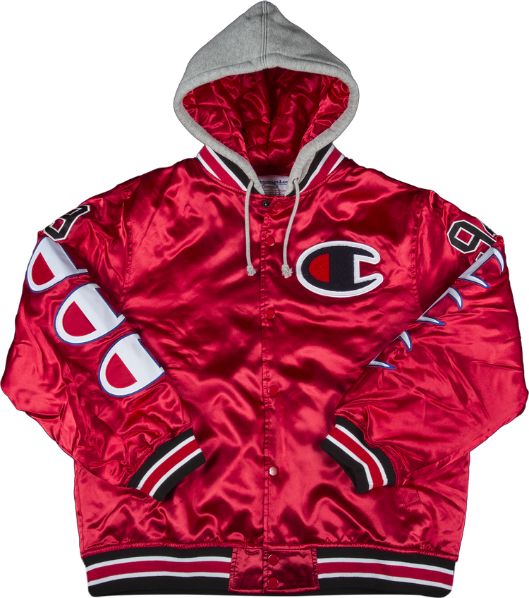 Supreme x Champion Hooded Satin Varsity Jacket 'Red' | GOAT